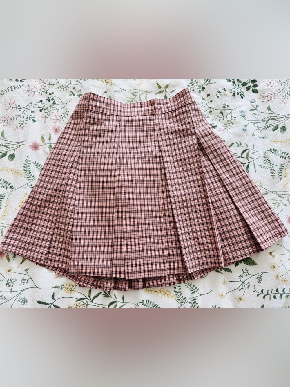 Women's Pink Plaid Pleated Mini Skirt